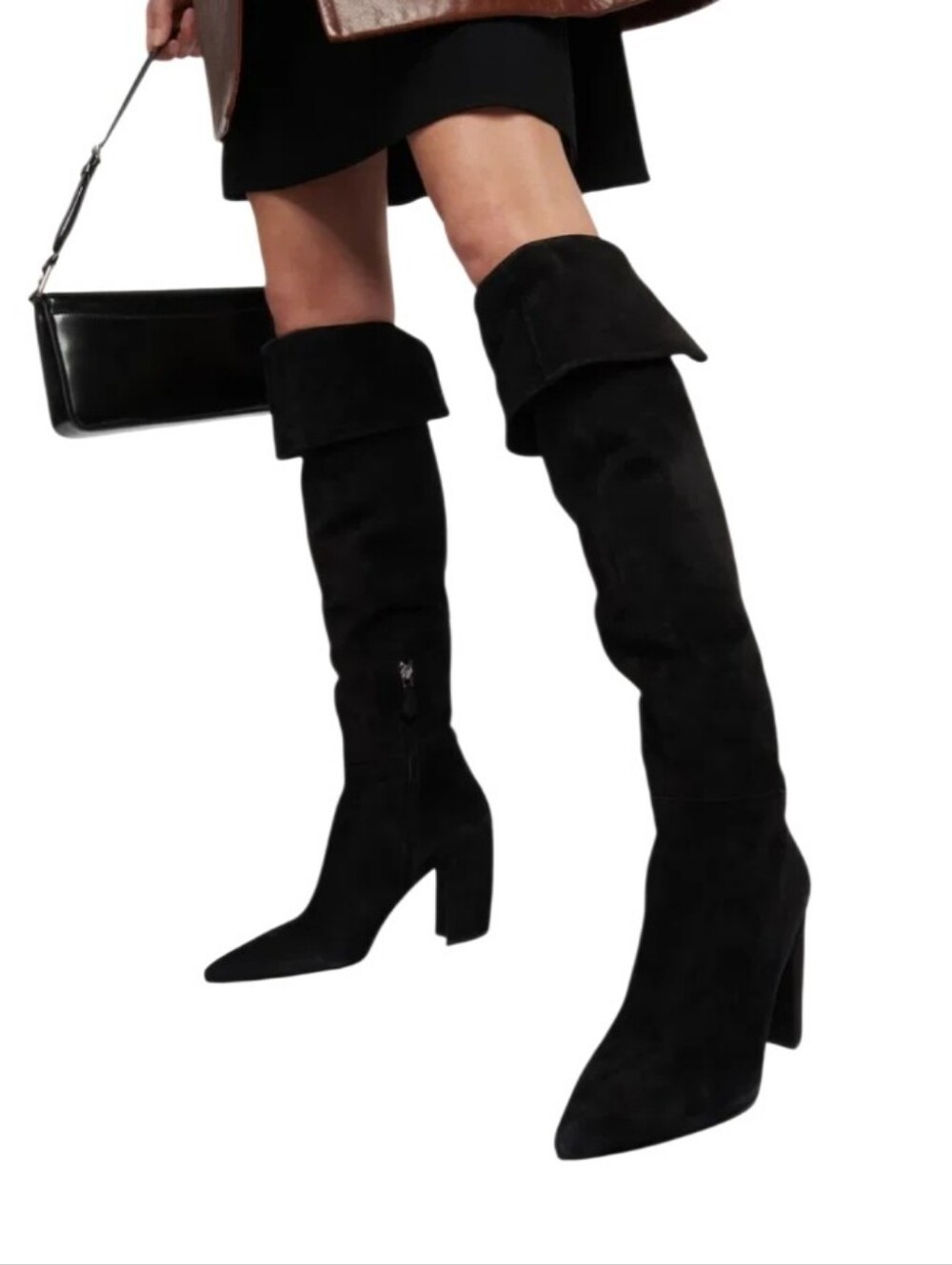 SERGIO ROSSI Black Suede Leather Over-the-Knee Boots Foldover Cuff 39.5 US 8.5